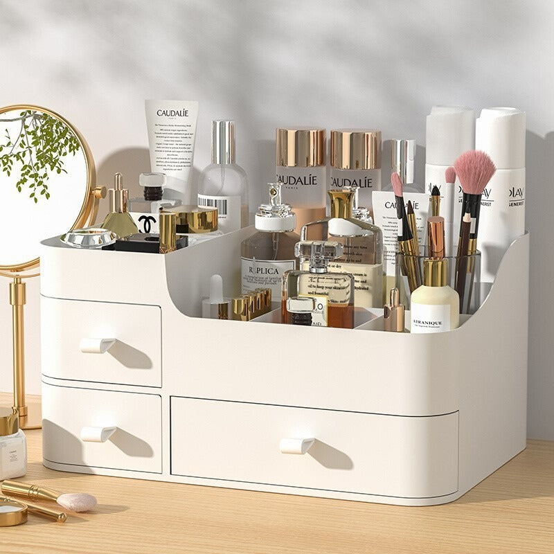 Cosmetic Organizer - Desktop Storage Box with Drawers & Shelf