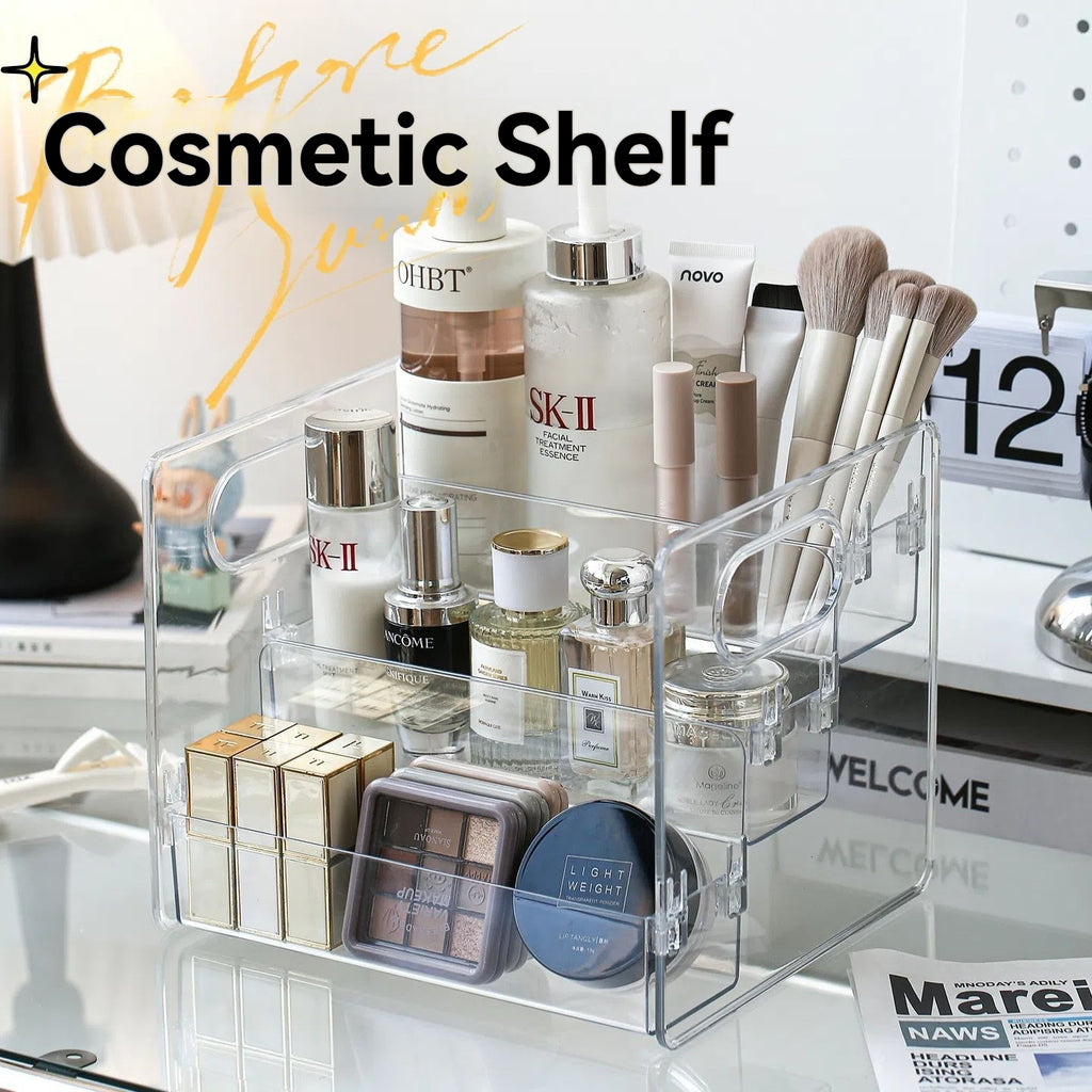 Acrylic Cosmetic Organizer - Tiered Desktop Storage Box for Makeup