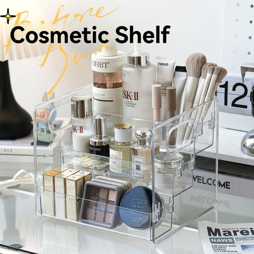 Acrylic Cosmetic Organizer - Tiered Desktop Storage Box for Makeup