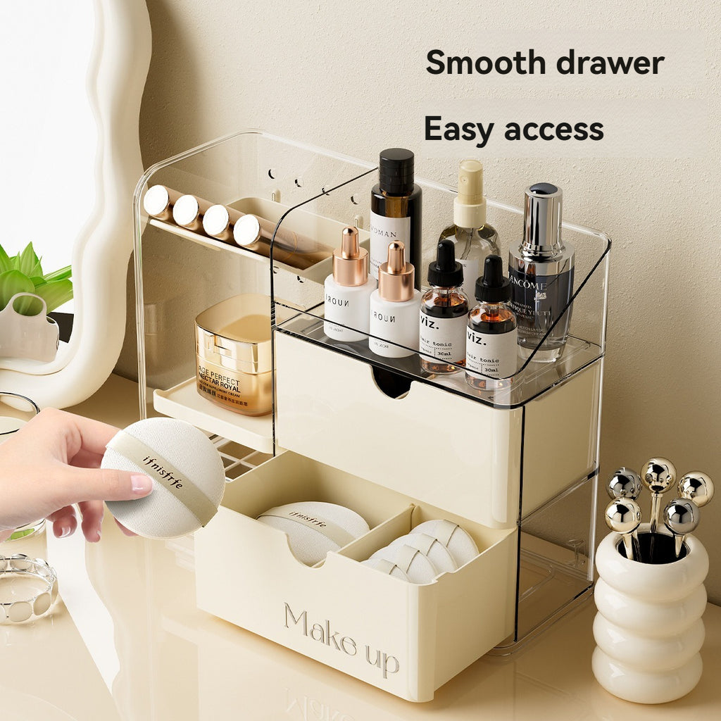 Clear Makeup Storage Box - Tiered Desktop Organizer for Cosmetics