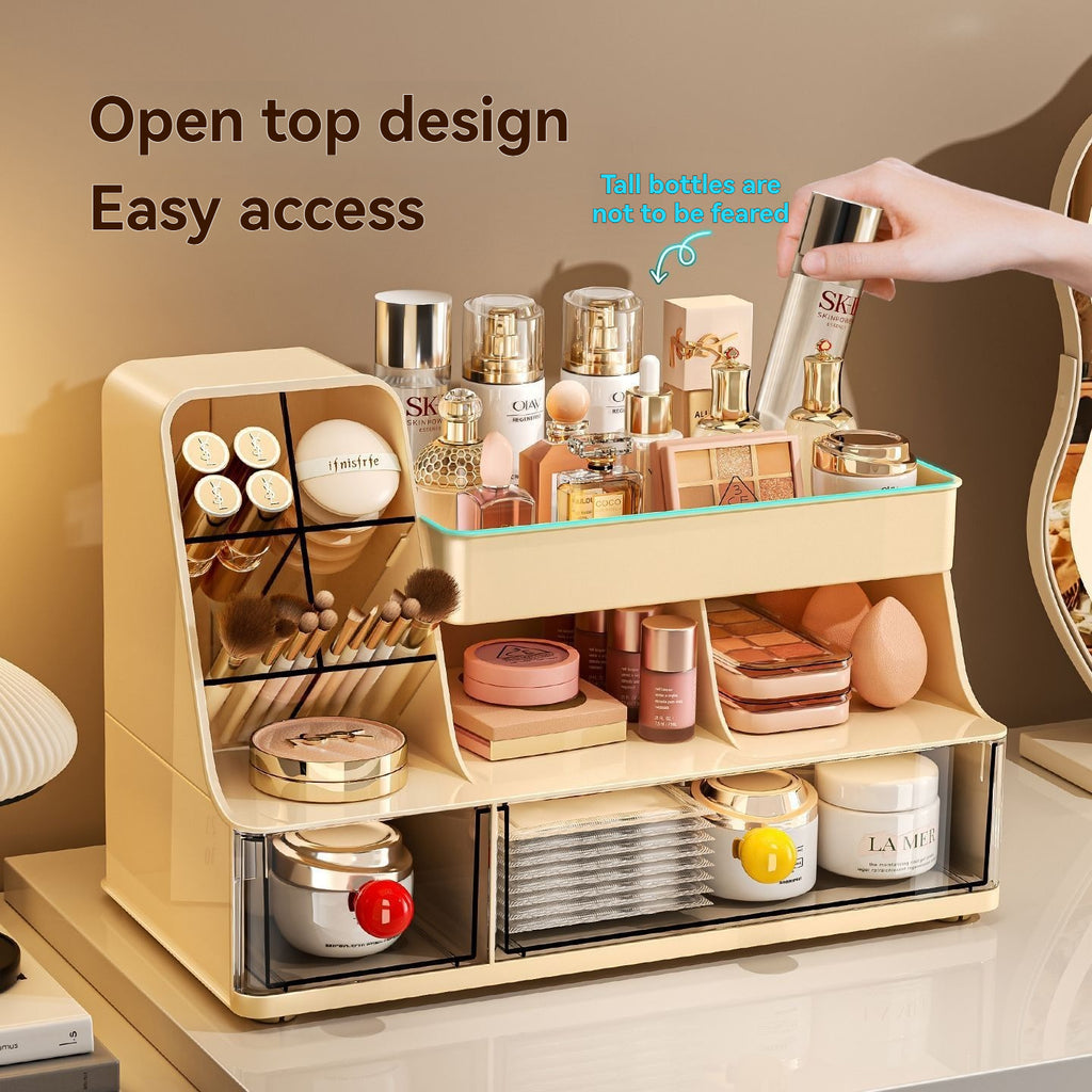 Desktop Storage Box - Makeup Organizer with Drawers & Compartments