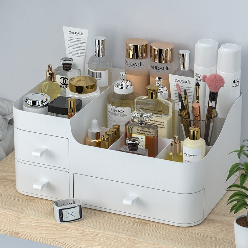 Cosmetic Organizer - Desktop Storage Box with Drawers & Shelf