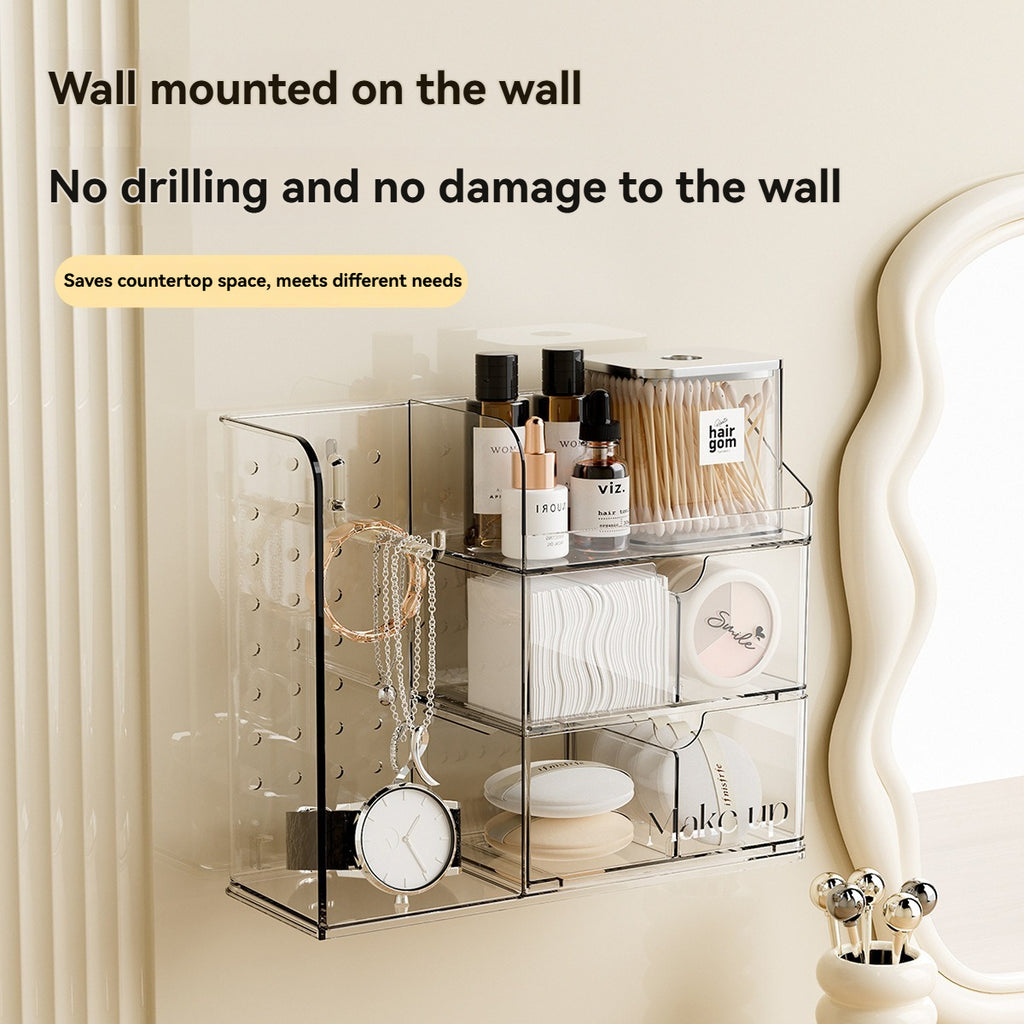 Clear Makeup Storage Box - Tiered Desktop Organizer for Cosmetics