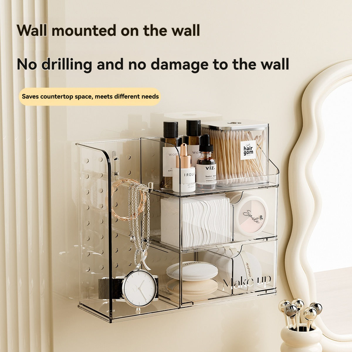 Clear Makeup Storage Box - Tiered Desktop Organizer for Cosmetics