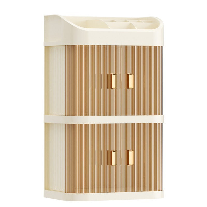 Makeup Storage Cabinet - 3-Tier Desktop Box with Double Doors