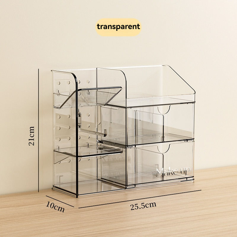 Clear Makeup Storage Box - Tiered Desktop Organizer for Cosmetics