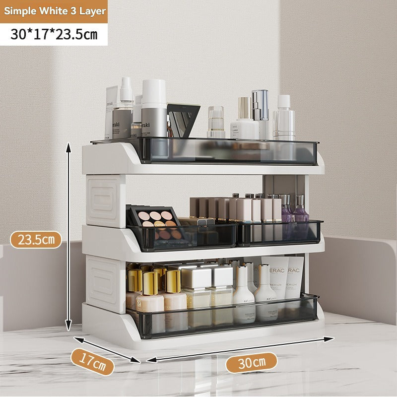 Cosmetic Storage Rack - Multi-Layer Desktop Organizer with Drawers