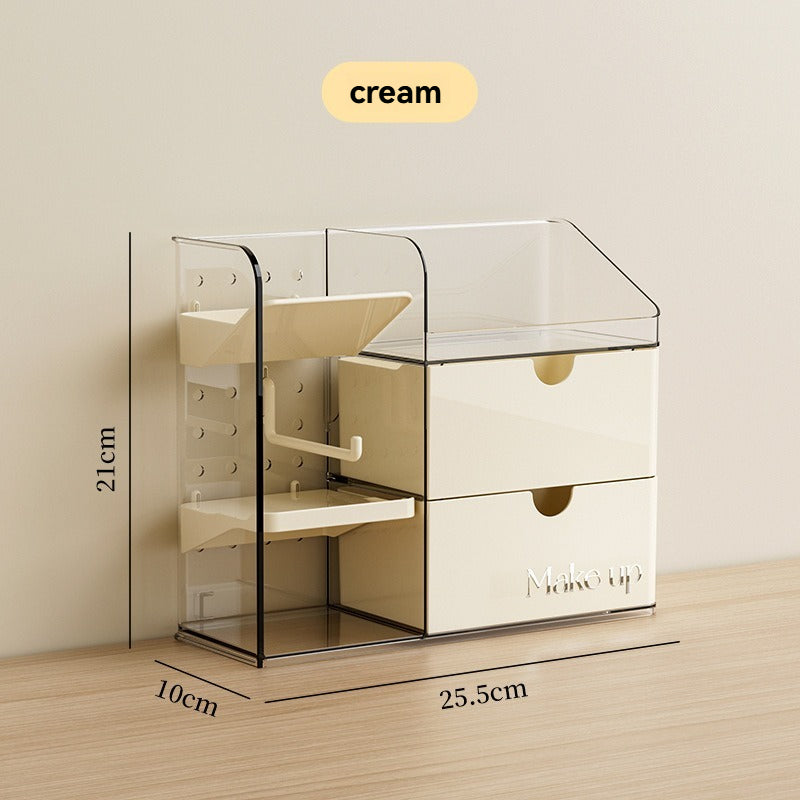Clear Makeup Storage Box - Tiered Desktop Organizer for Cosmetics